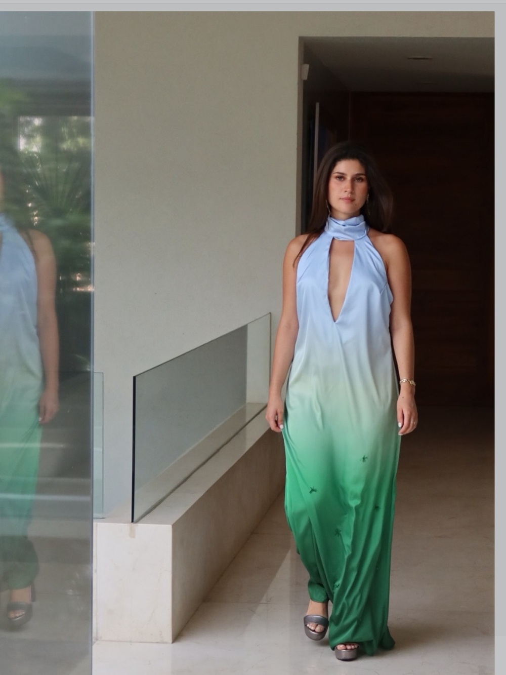 Baobab Ombre Halter Maxi Dress in Blue to Green